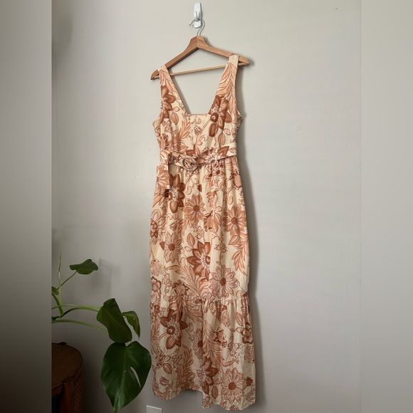 Mango Martina Floral Ivory Rose Belted Midi Dress - Picture 6 of 11